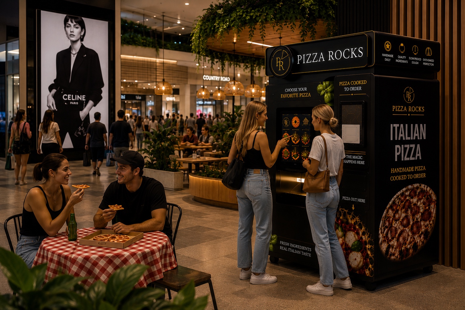 Pizza Rocks vending machine positioned in a shopping centre or retail precinct